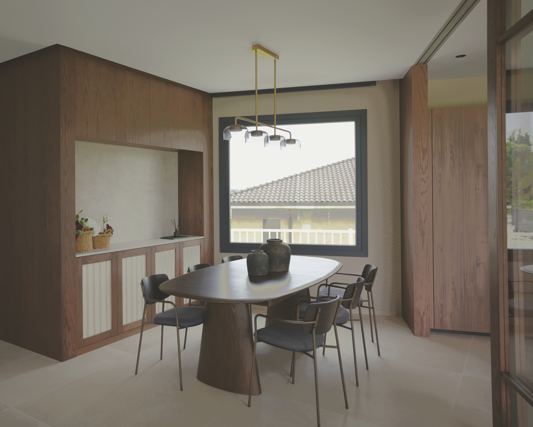 Interior de arquitectura moderna de obra nueva en Casa V por a.bolado arquitectura, donde destaca la sencillez material de la piedra y la búsqueda de paz y luz